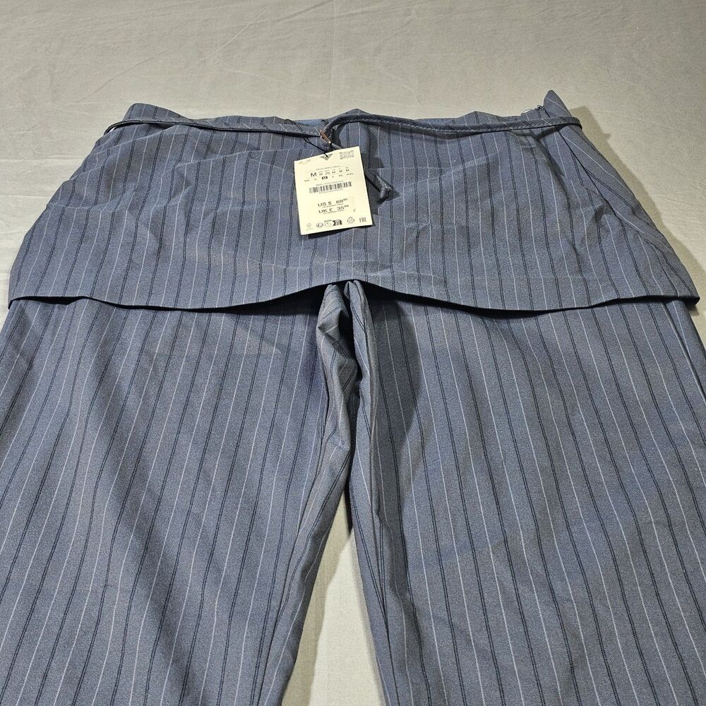 Zara Viral Skirt Overlay Pinstripe Pants Womens M Medium Gray Blue Wide Leg New - Picture 2 of 10